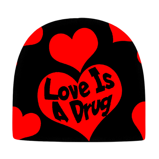"Love Is A Drug" Black And Red Beanie